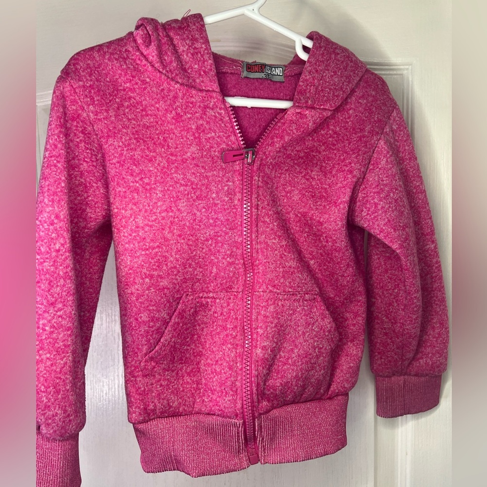 Coney Island Girls Pink Basic Zip Up Fleece Hoodie With Pockets size 4T